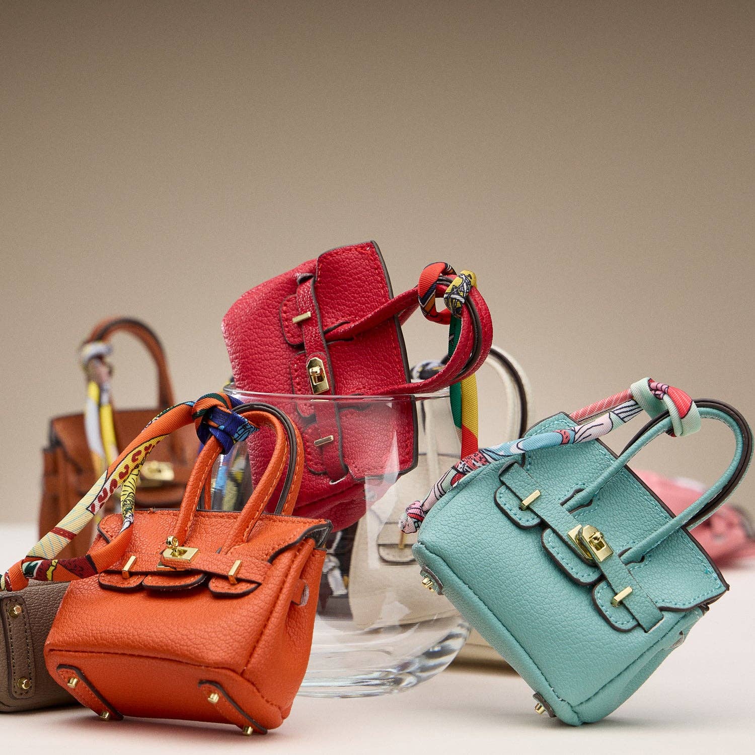 Mini Faux Leather Bag Charms with Scarf Detail