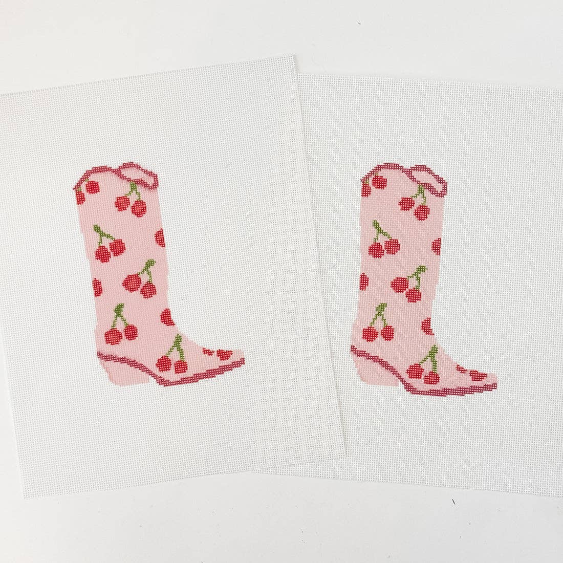Hand-Painted Cherry Cowgirl Boot Needlepoint Canvas 6"