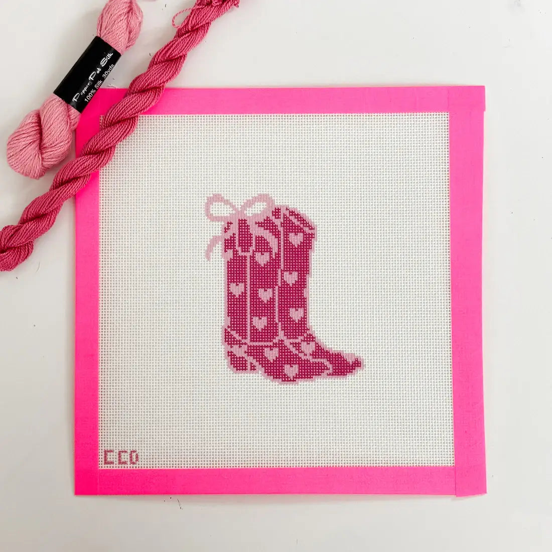 Hand-Painted Heart Coquette Cowgirl Boot Needlepoint Canvas