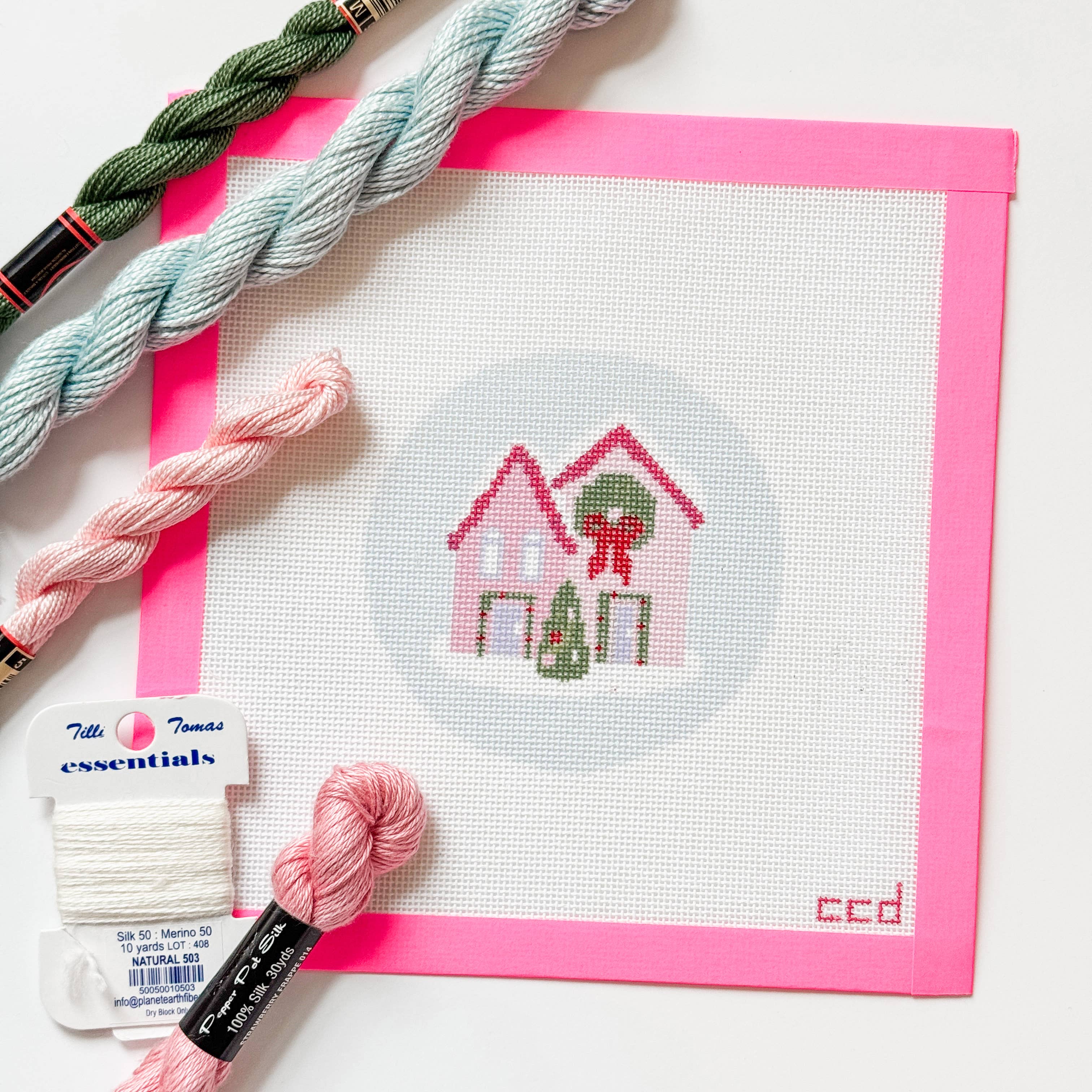 Christmas Houses Ornament Needlepoint Canvas 18 Mesh 4”