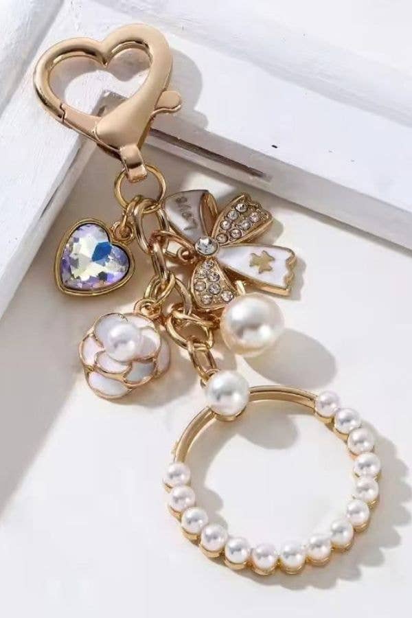 Heart, Flower and Ring Pendant Purse Charm