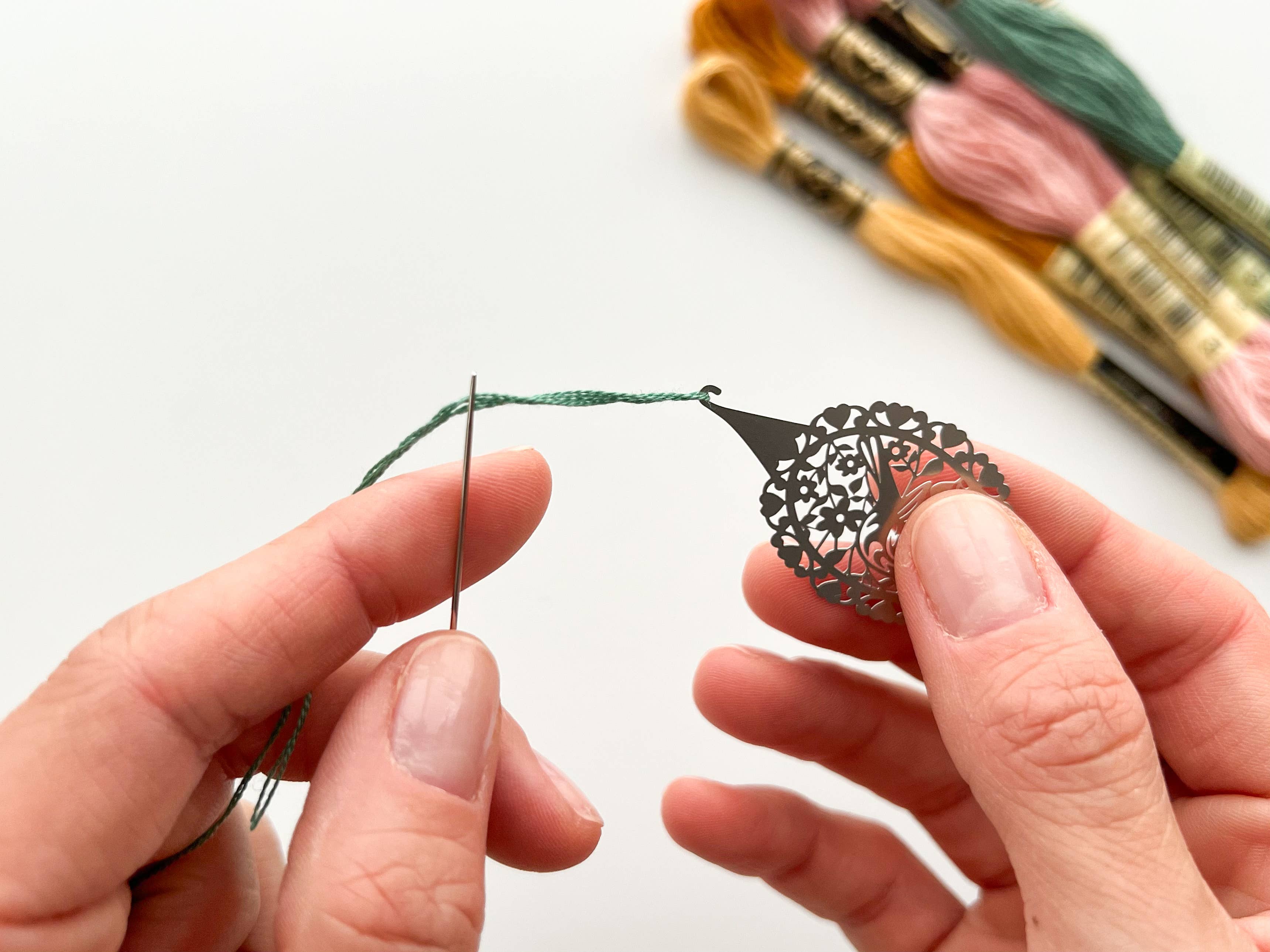 Needle threader for embroidery, cross stitch, sewing: Mushrooms