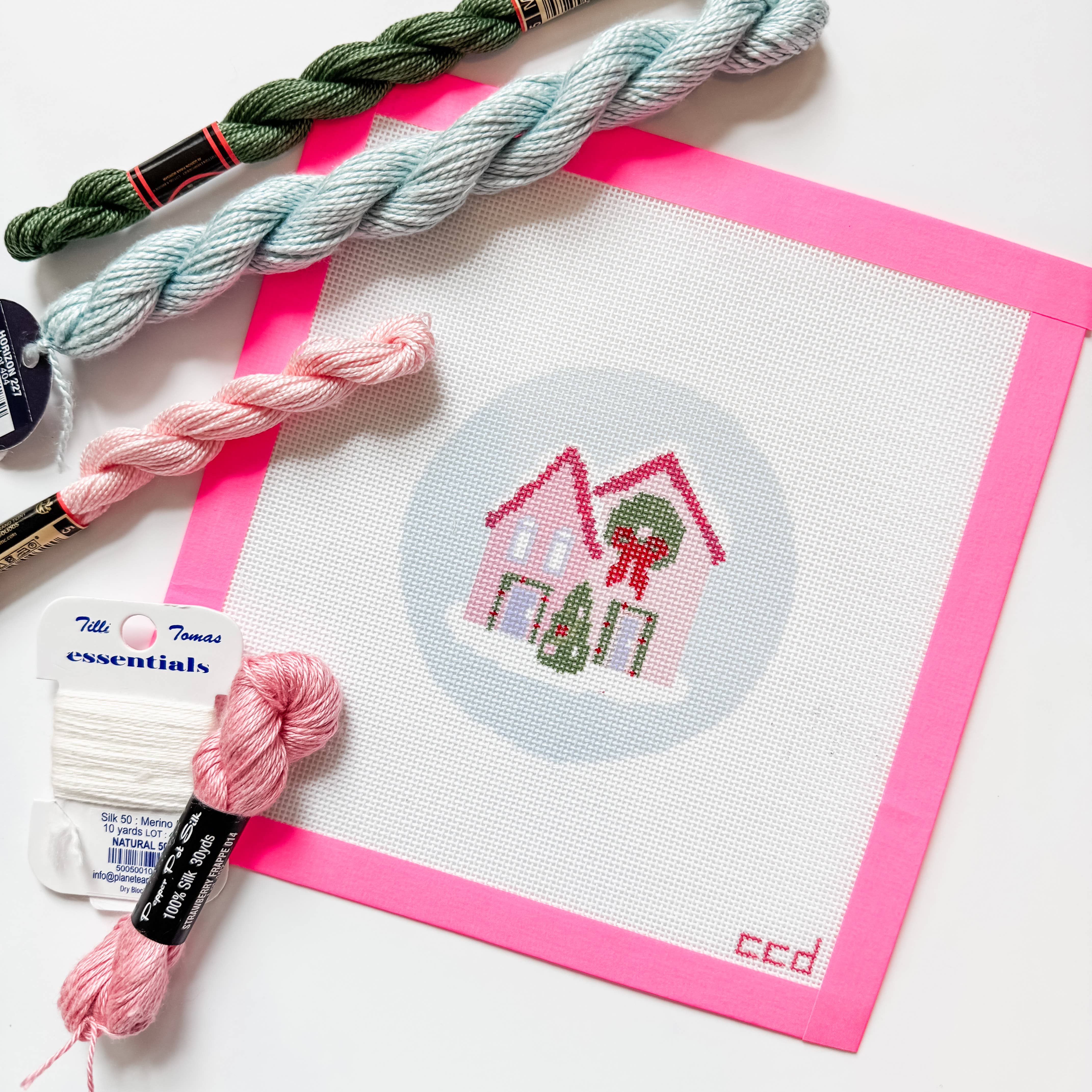 Christmas Houses Ornament Needlepoint Canvas 18 Mesh 4”