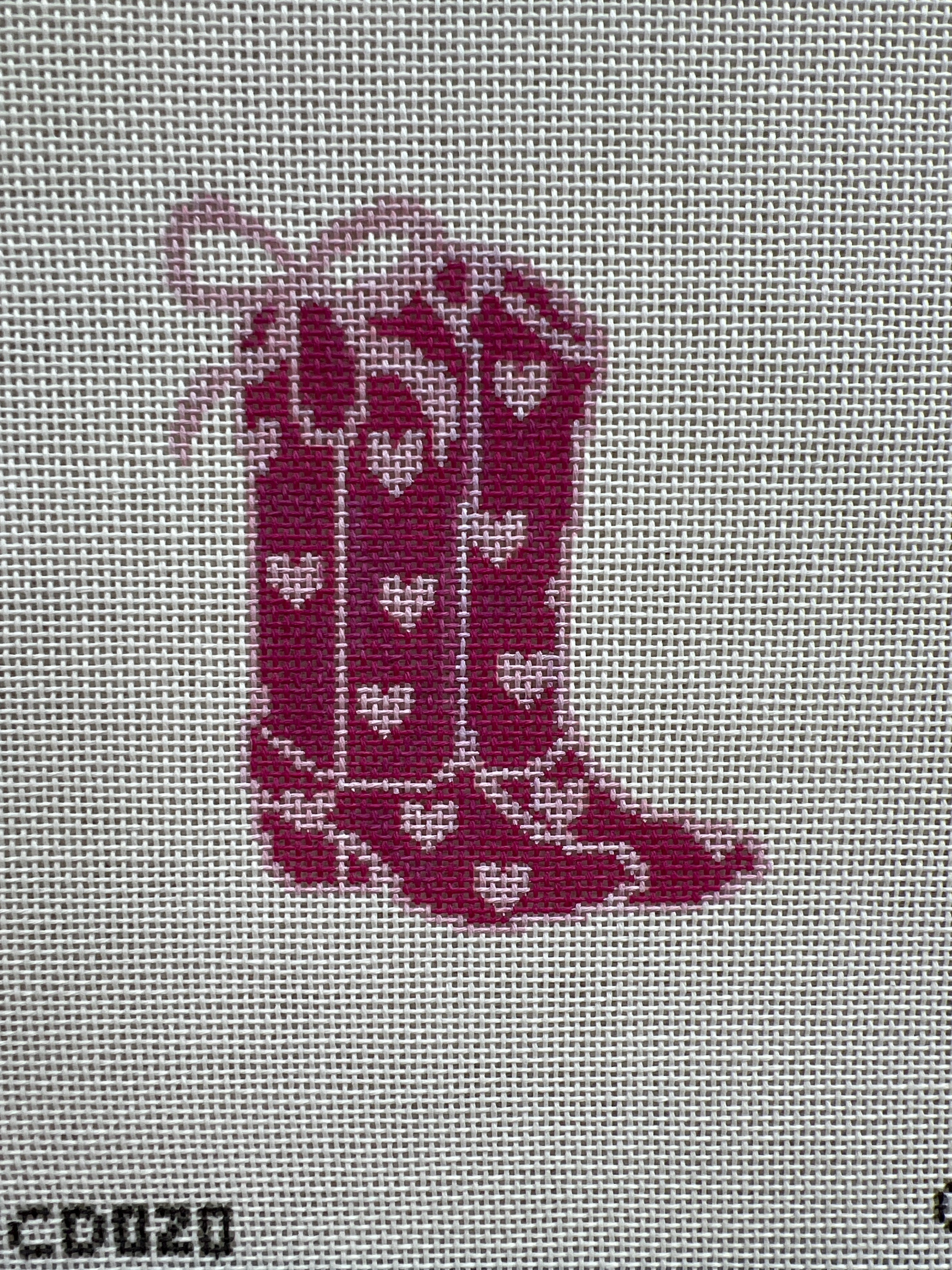 Hand-Painted Heart Coquette Cowgirl Boot Needlepoint Canvas