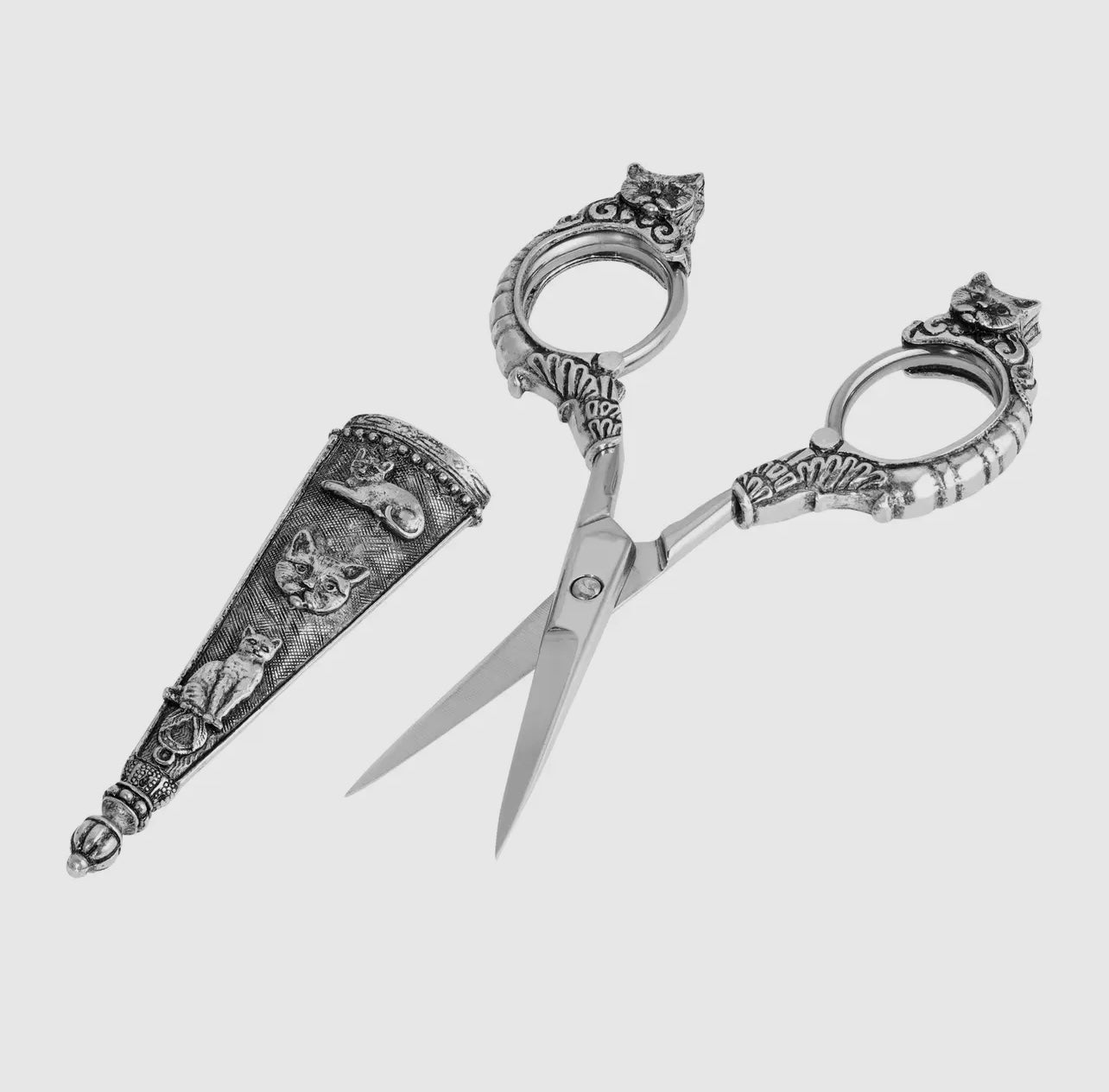 Antiqued Steel Scissors with Cat Embellishments