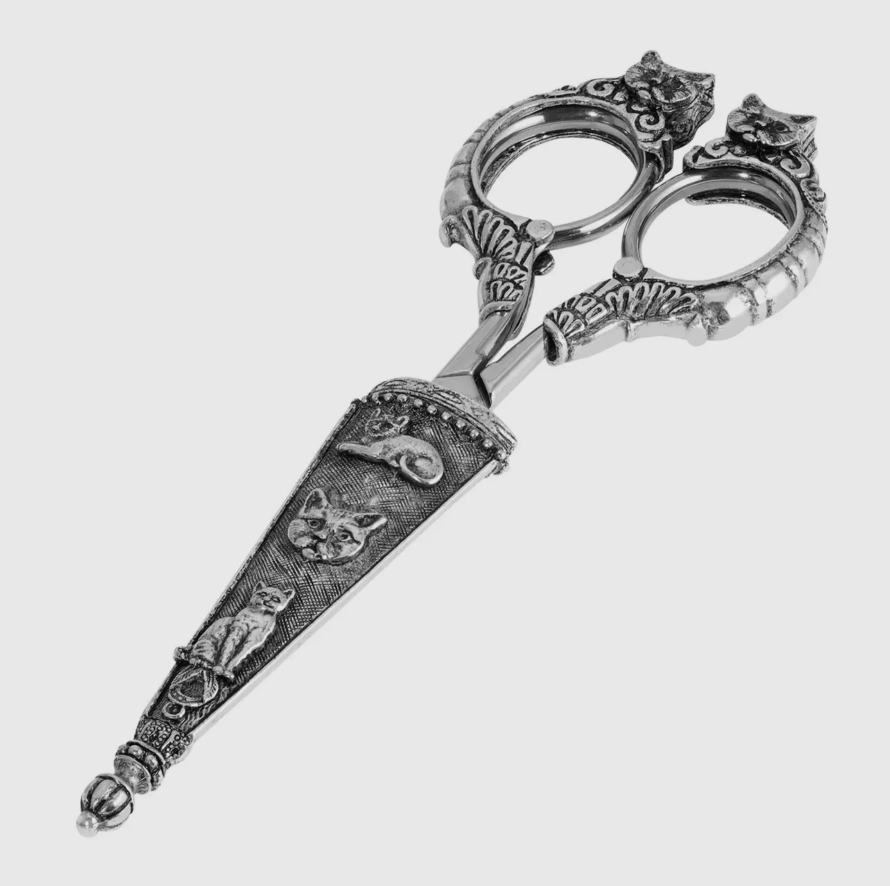 Antiqued Steel Scissors with Cat Embellishments