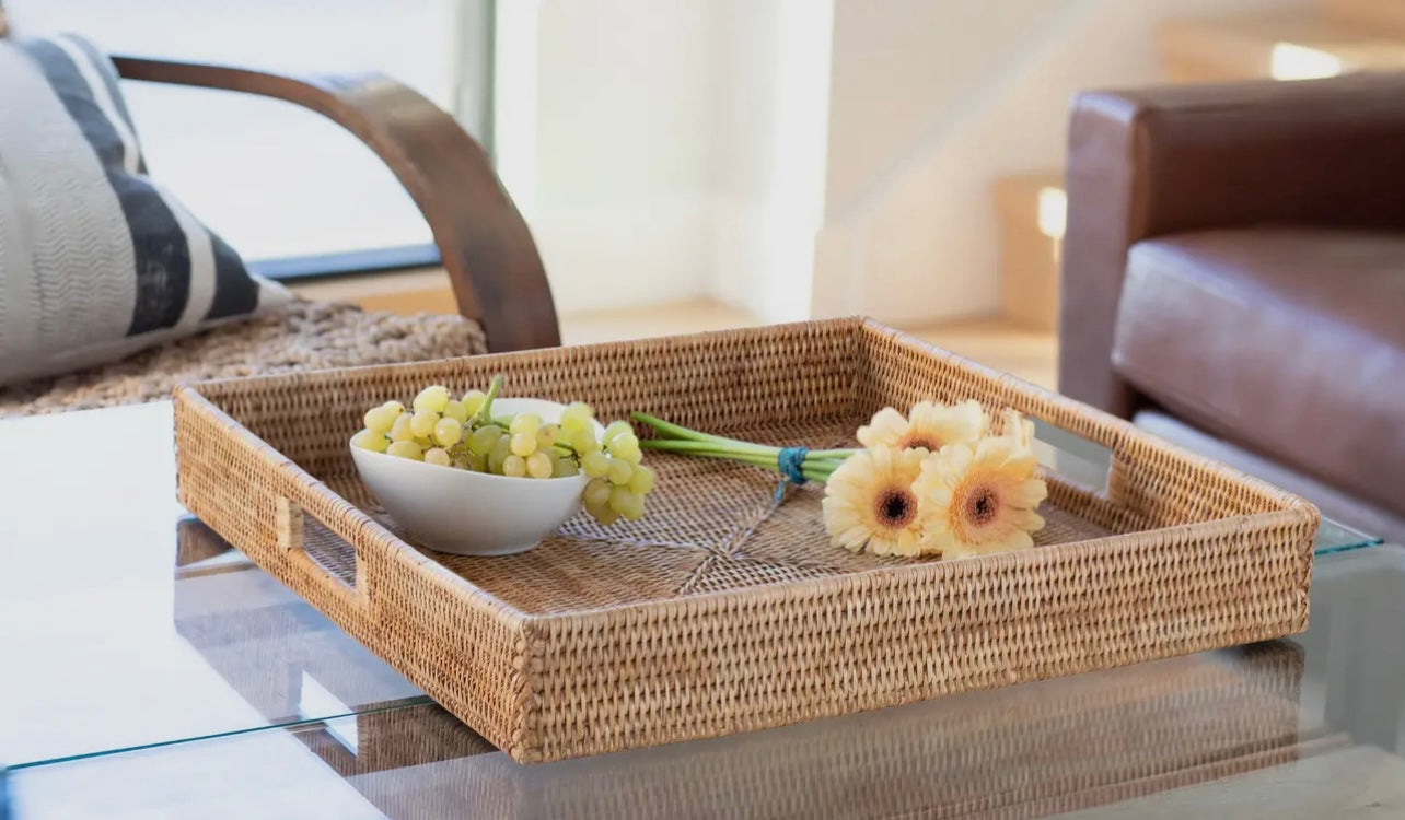 Rattan Square Serving / Ottoman Tray