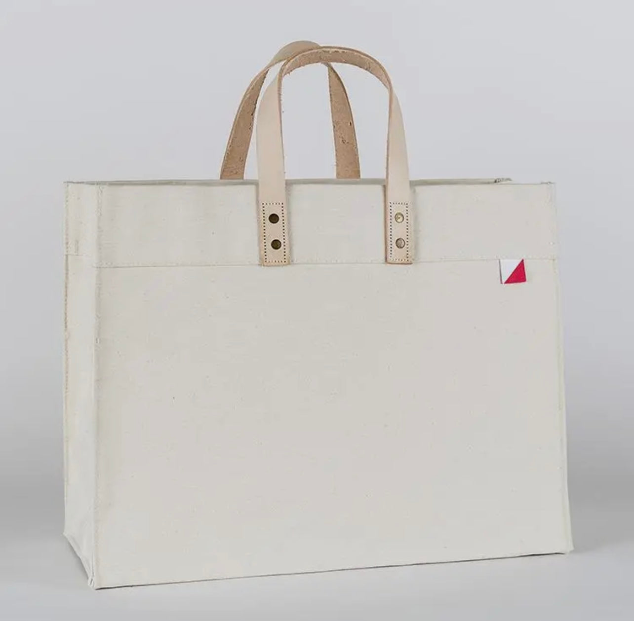 Canvas Box Tote with Leather Handles