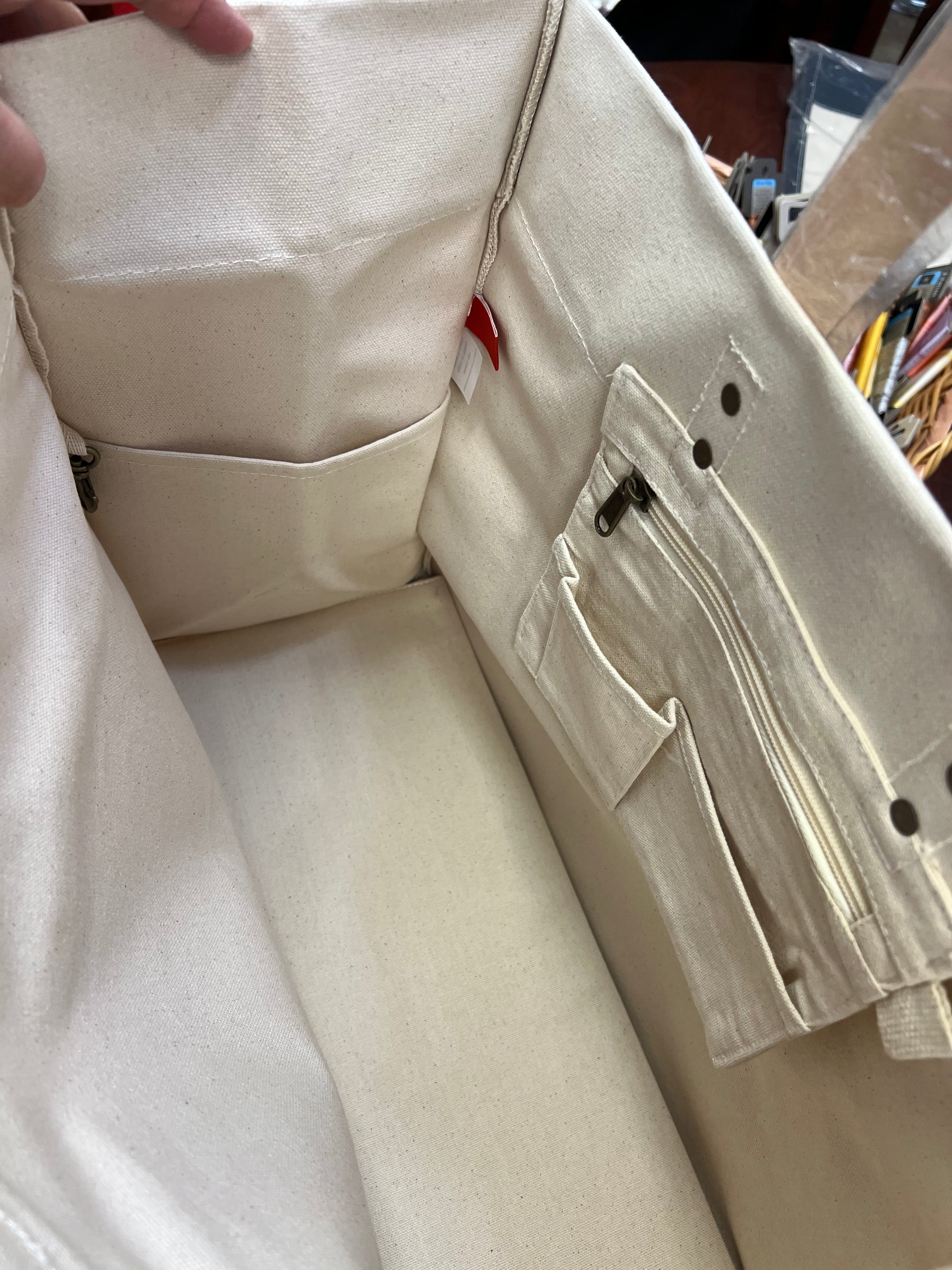 Canvas Box Tote with Leather Handles