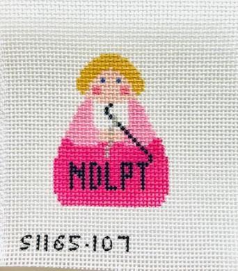 Pink and yellow embroidered angel holding a microphone, heart-shaped patch