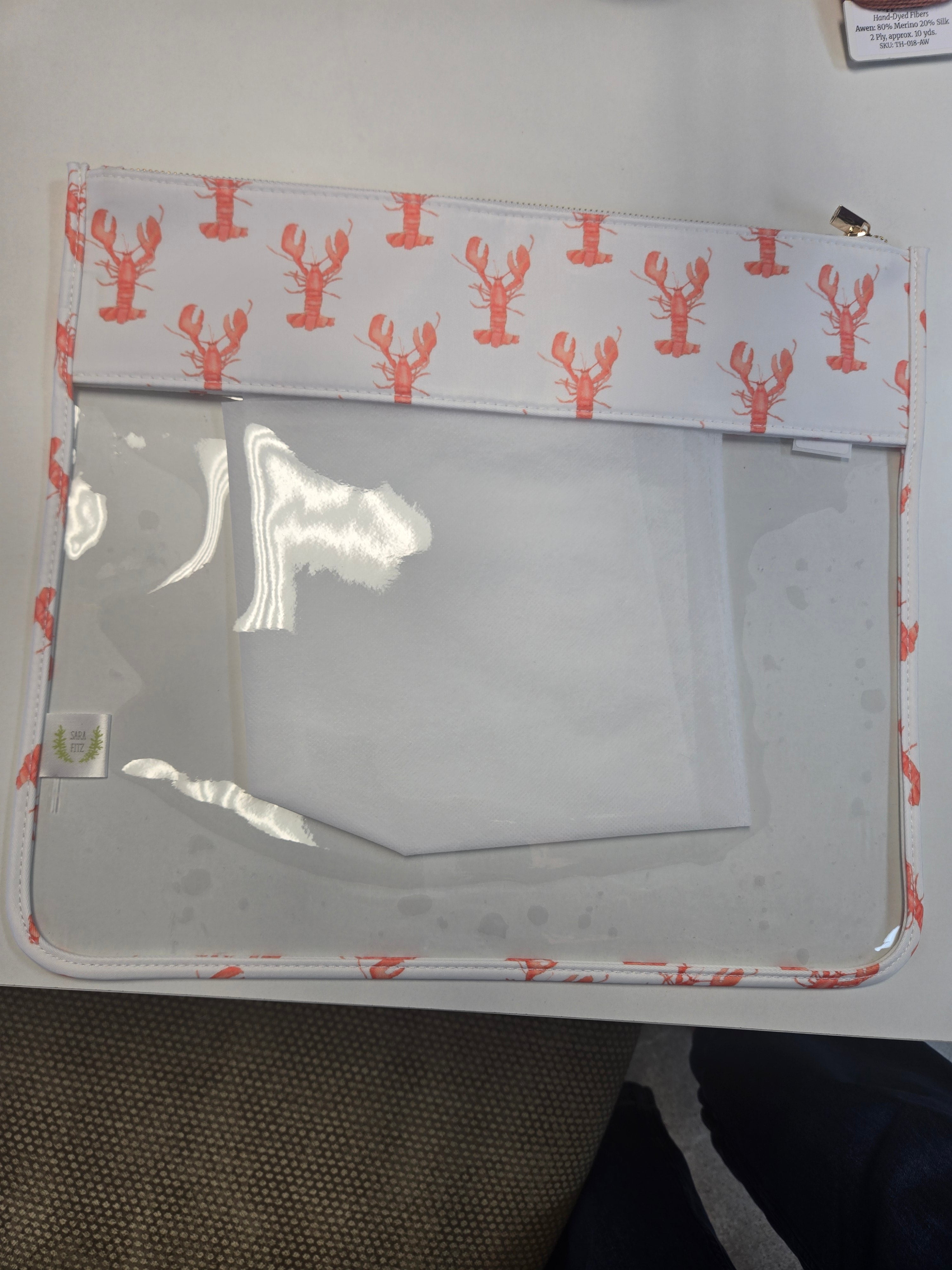 Lobster print project bag with clear window and zipper closure
