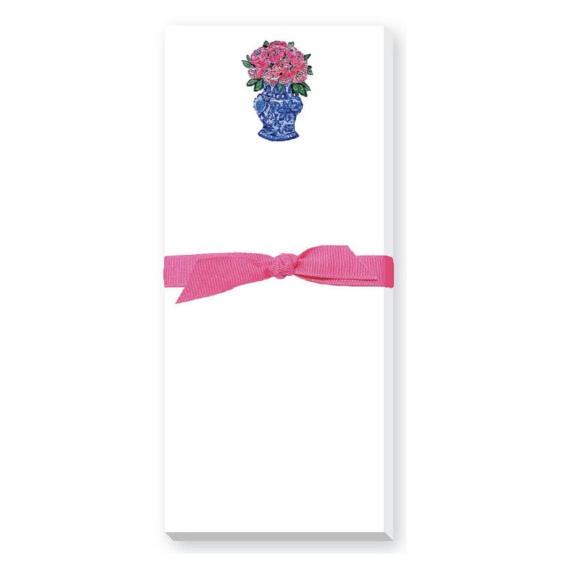 Pink Flower blue Ginger Jar Skinny Notepad