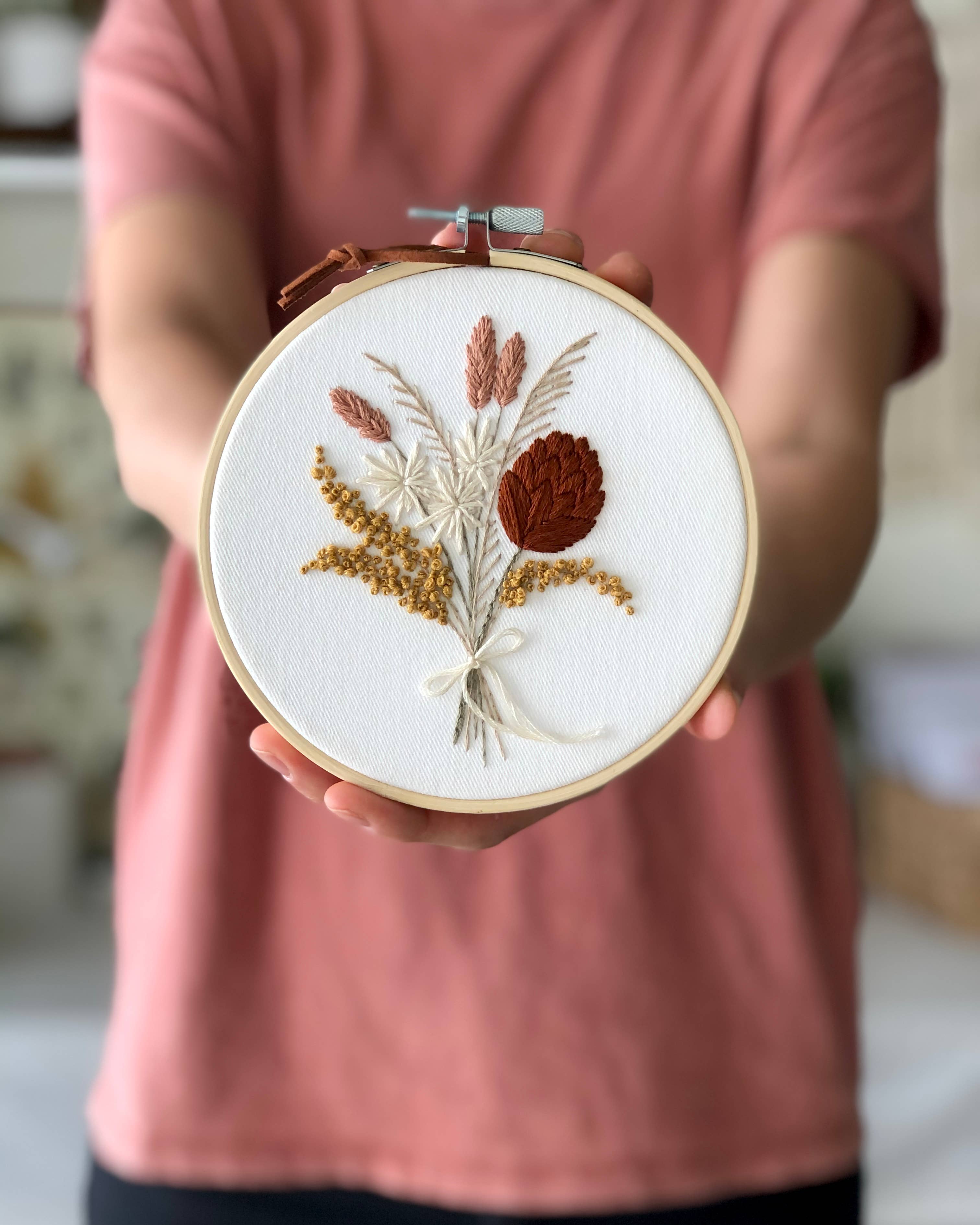 Flowers Bouquet Embroidery Kit, beginner embroidery diy kit