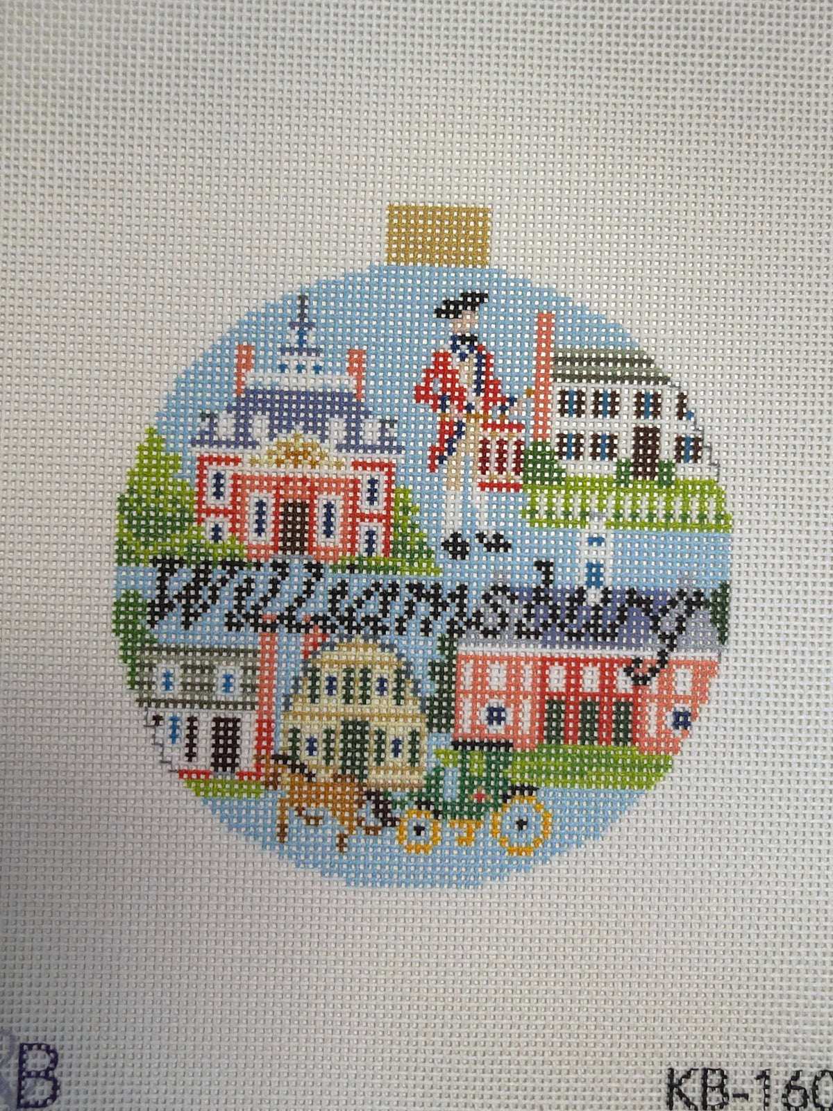 Round stitched city skyline souvenir patch with colorful buildings