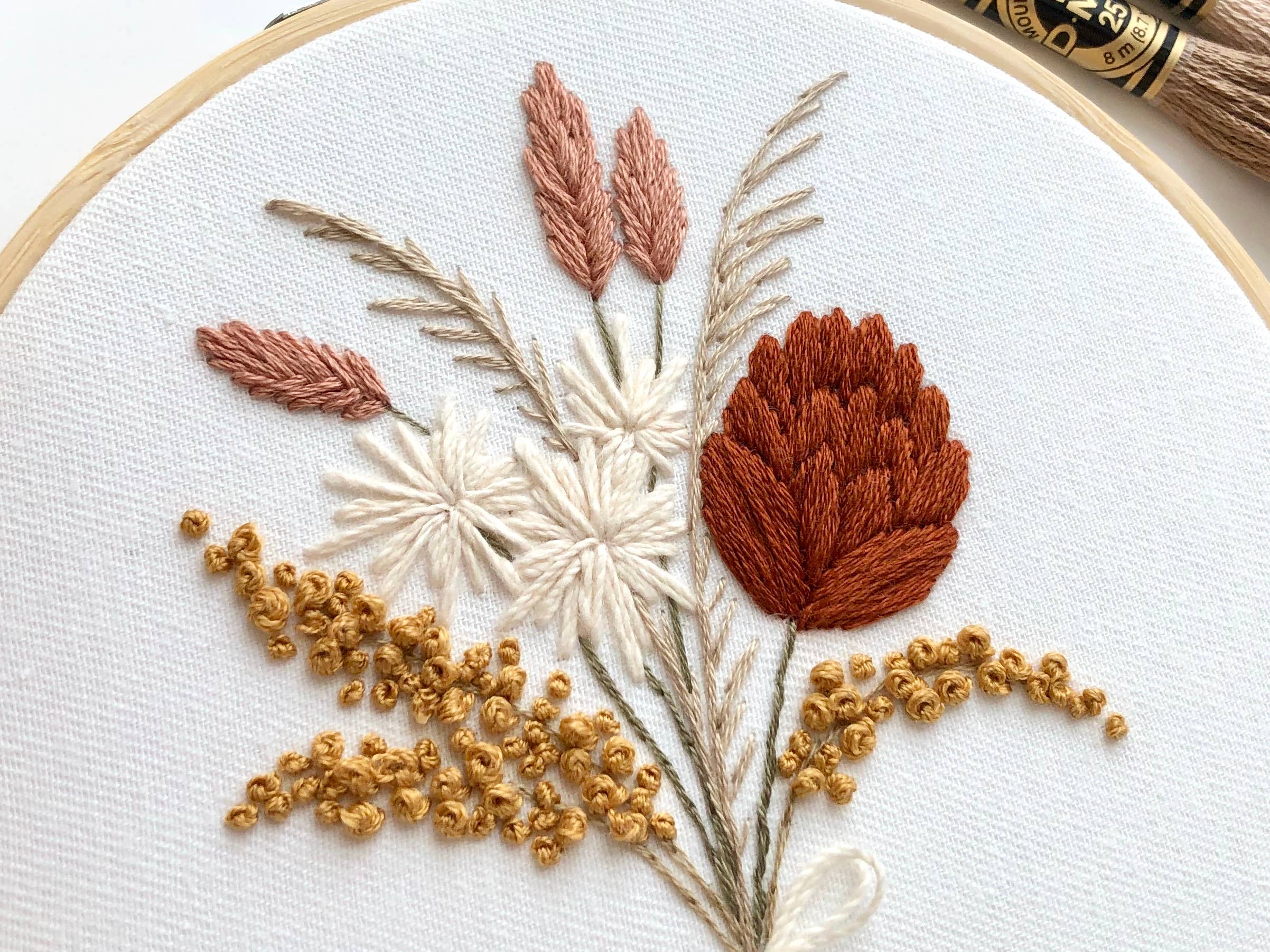 Flowers Bouquet Embroidery Kit, beginner embroidery diy kit