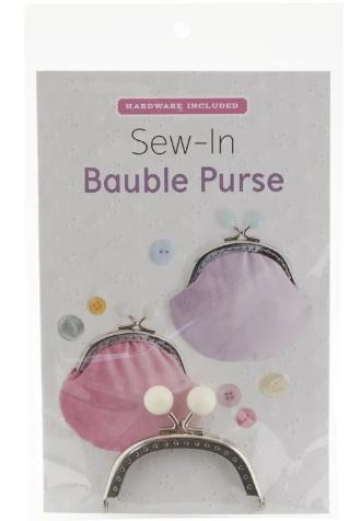 Sew-in bauble purse set with kiss-lock frame, pink and lilac coin-pouch style