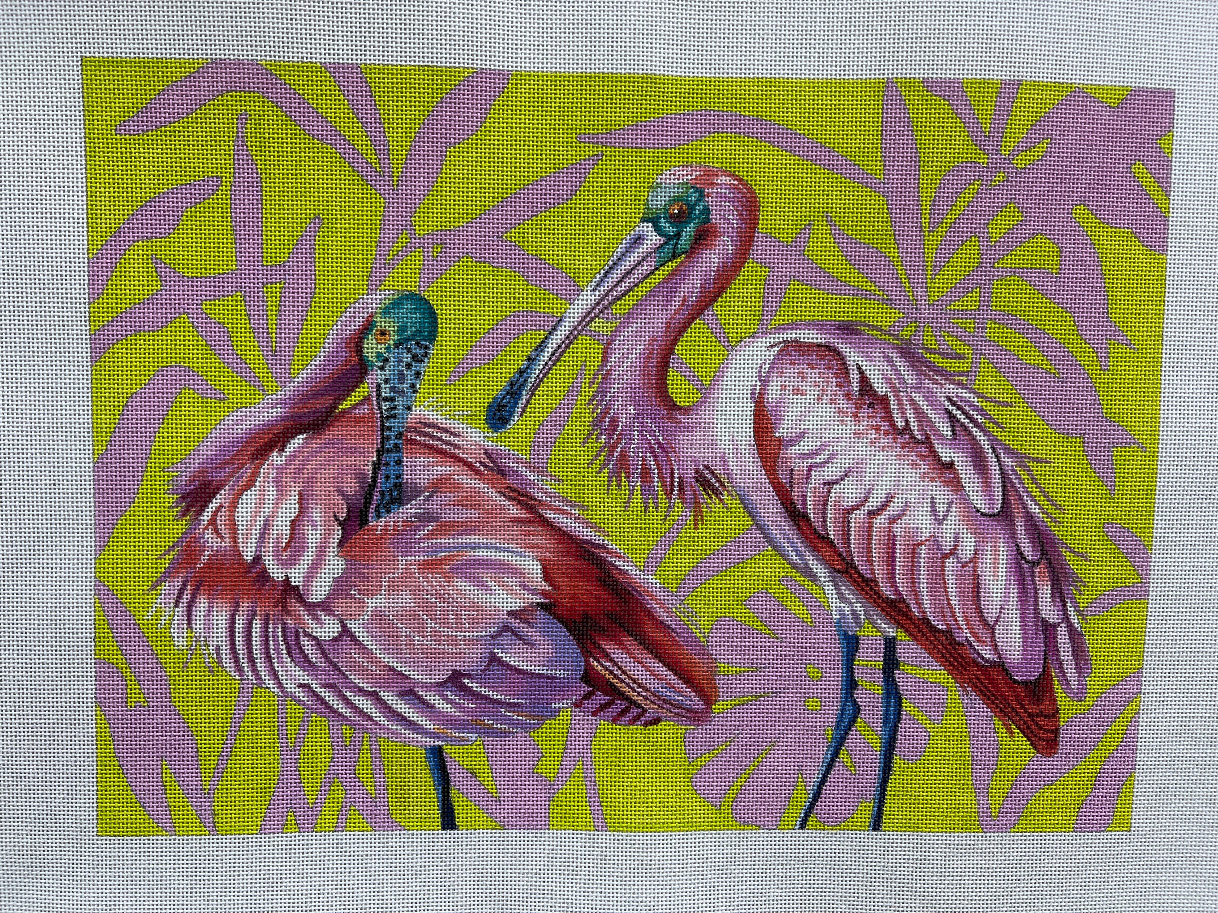 Spoonbills on Palms