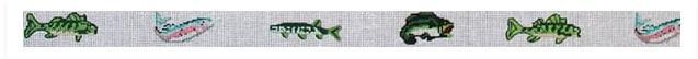 Freshwater fish belt with repeating cartoon fish pattern in green, blue, and red