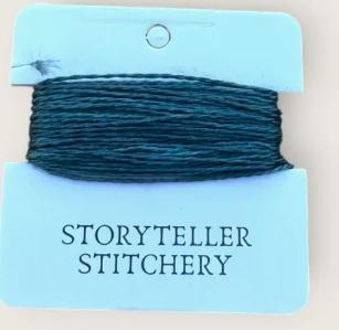 Hand-dyed embroidery thread skein on card, deep teal blue-green color