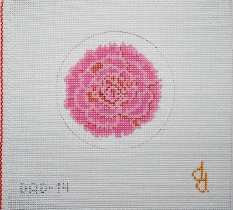 Embroidered pink carnation flower patch on fabric