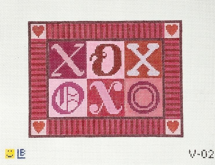 Rectangular XOXO heart patterned mat in red and white, grid layout