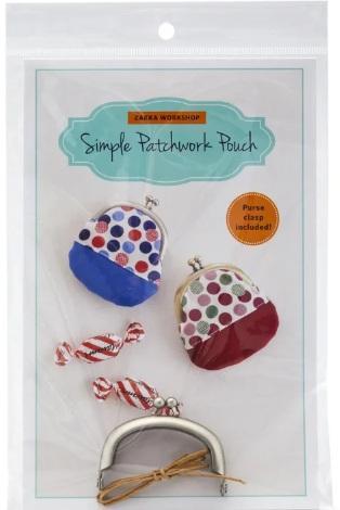 Patchwork pouch set of two small coin purses with clasp, heart and polka-dot fabric