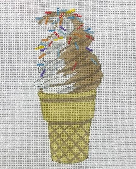 Soft serve ice cream charm with multicolor sprinkles and two-tone base