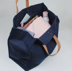 Canvas Box Tote with Leather Handles