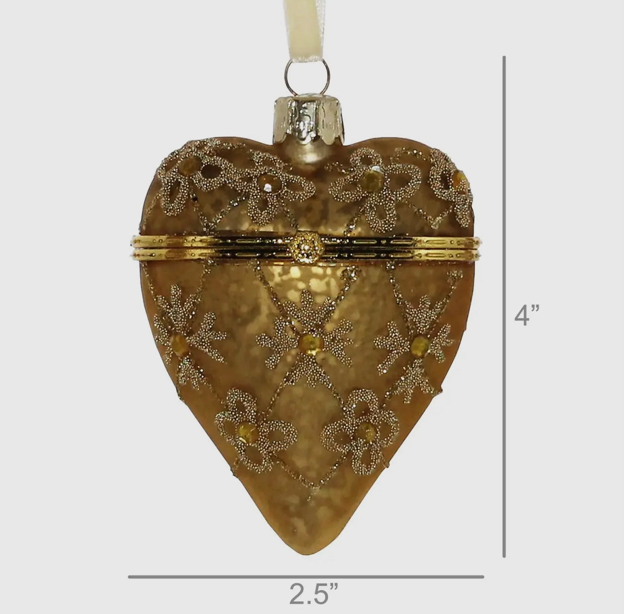 Bejeweled Heart Locket Ornament Glass - Gold