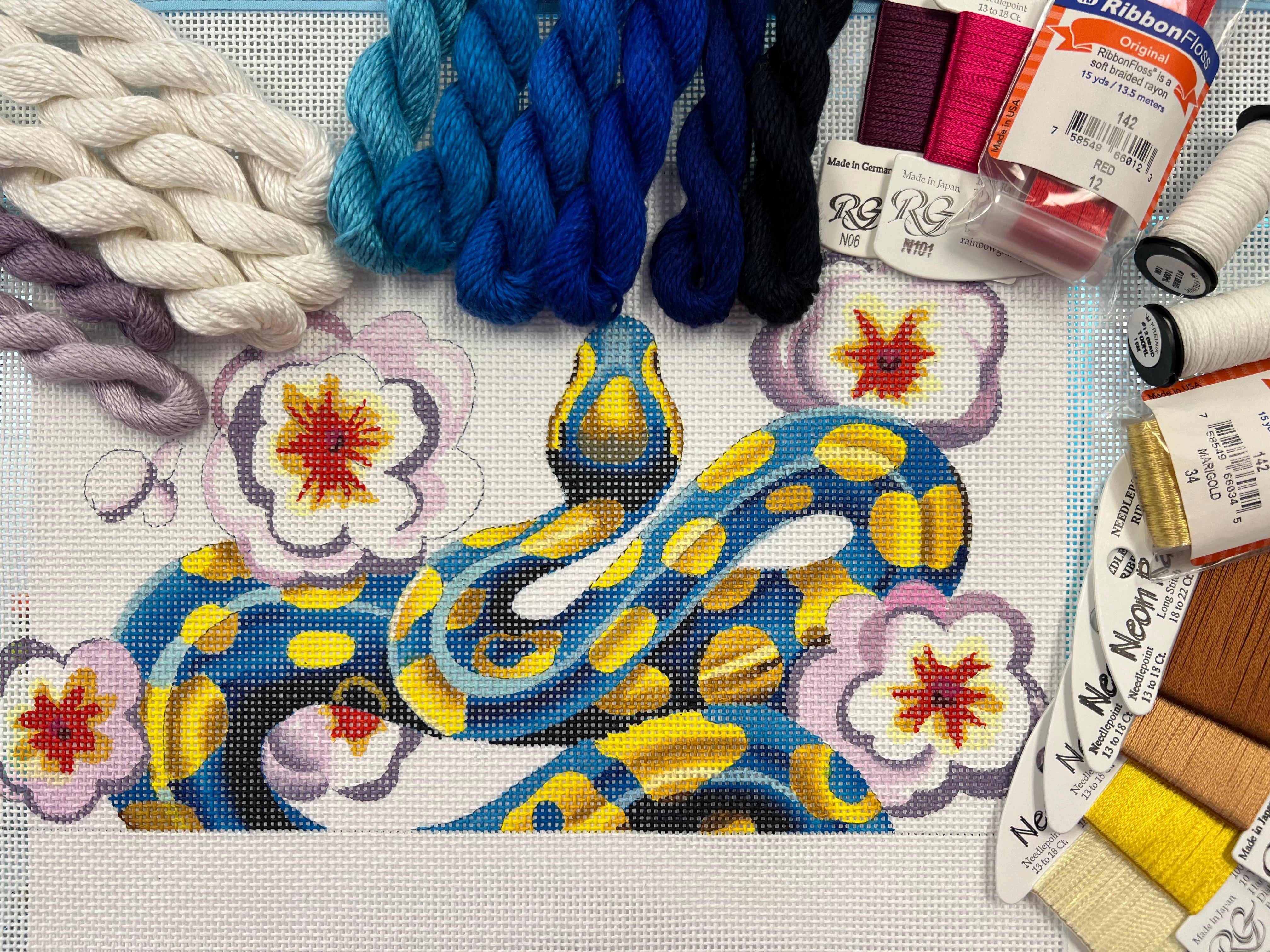 Blue Reptile with blooms