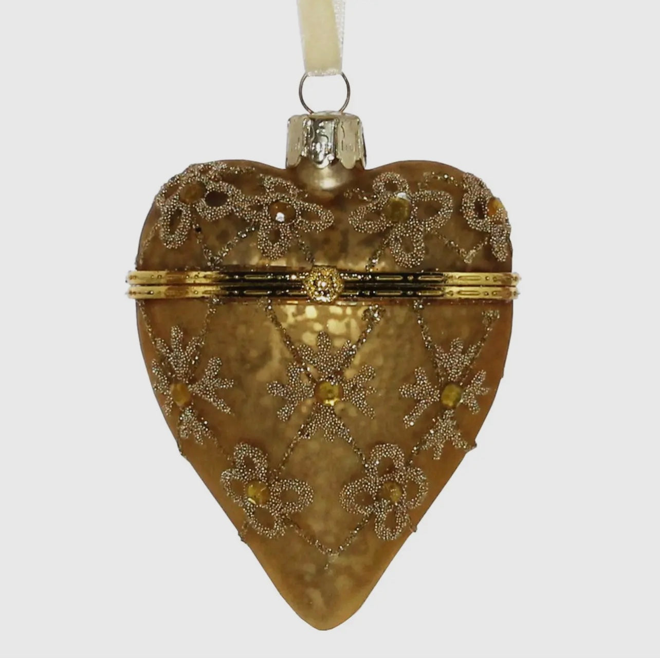 Bejeweled Heart Locket Ornament Glass - Gold