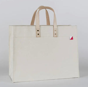 Canvas Box Tote with Leather Handles