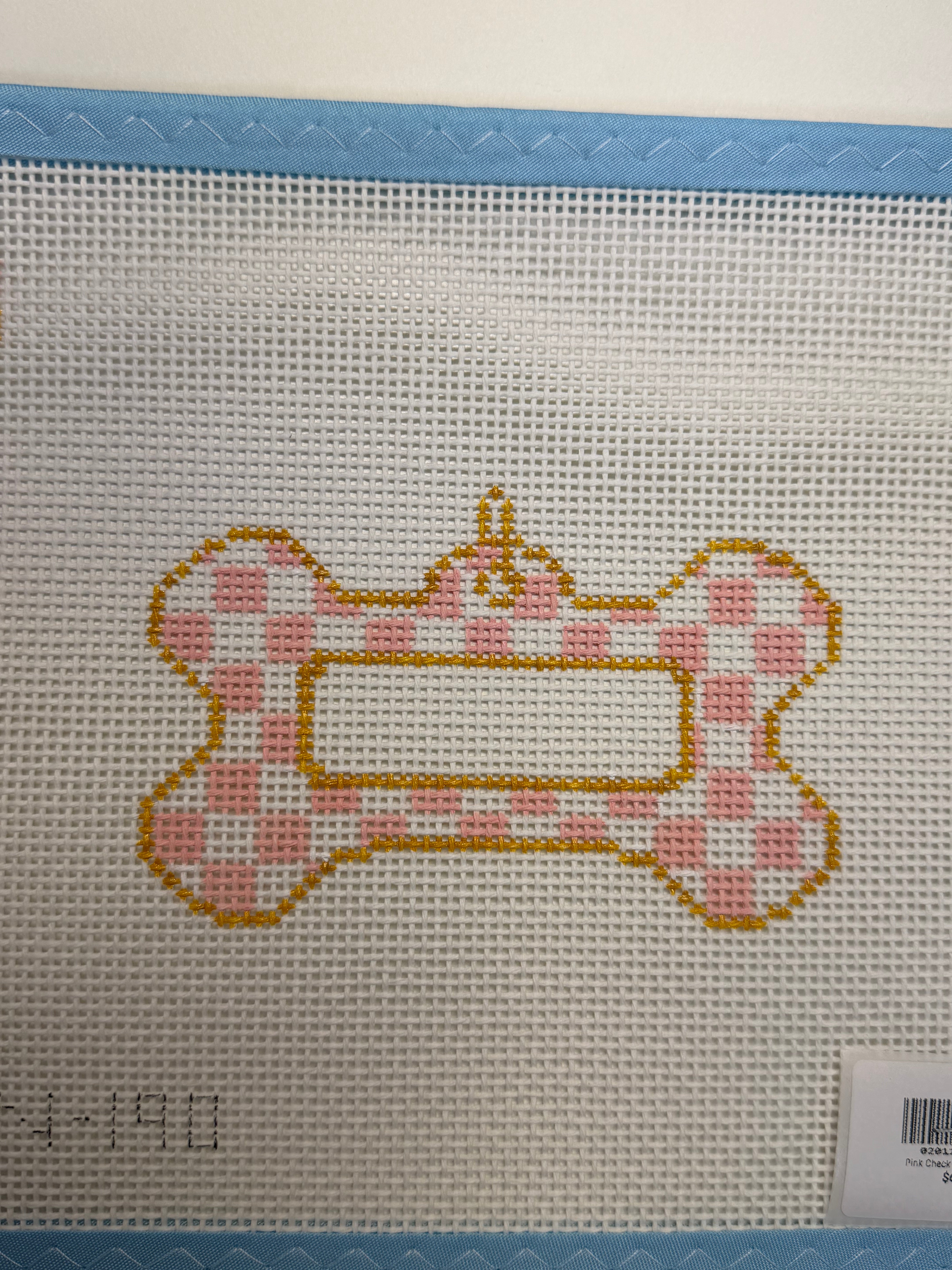 Pink Check Dog Tag Canvas