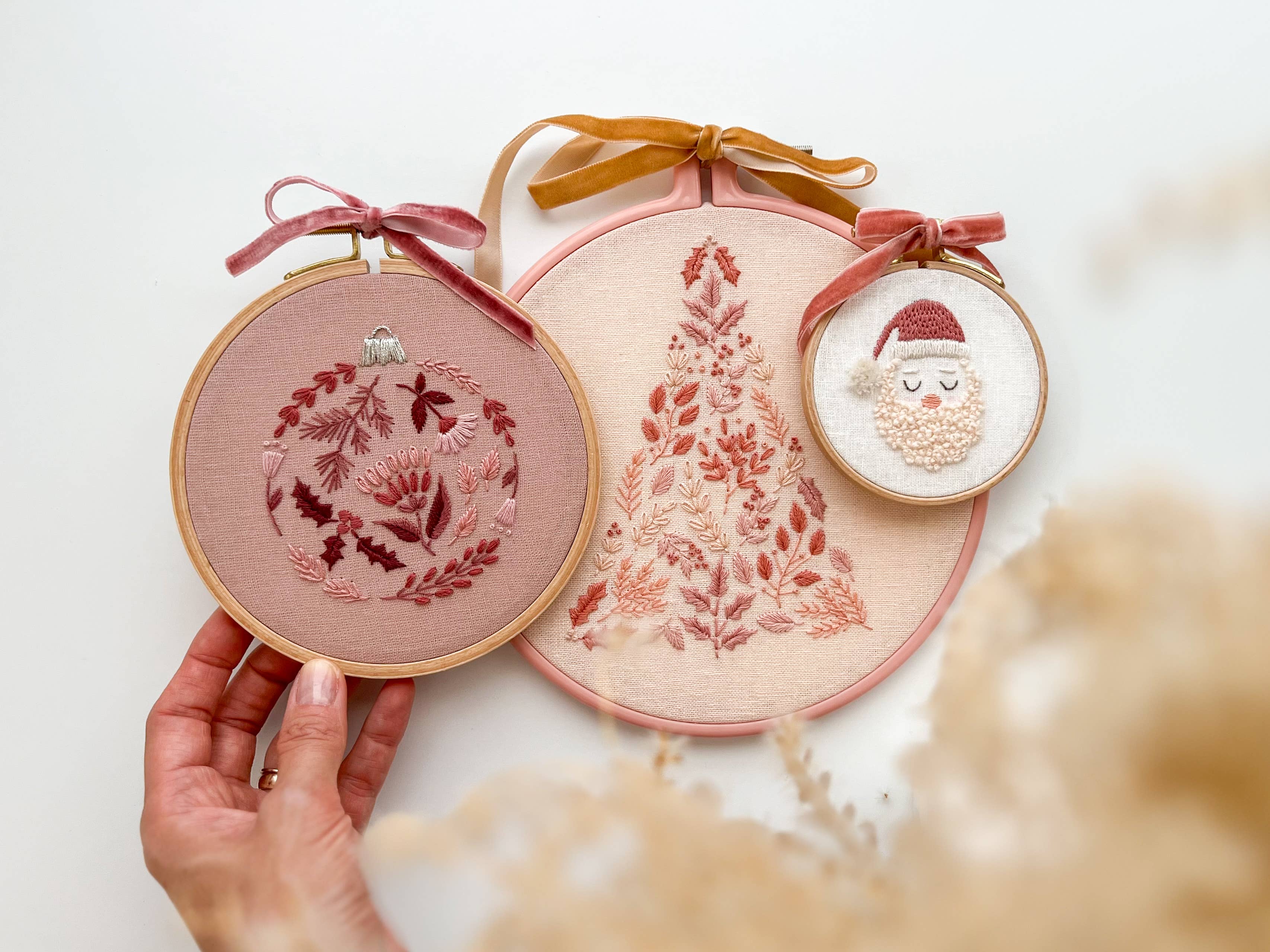 Santa Embroidery Kit, 3” Christmas Tree Ornament, DIY craft