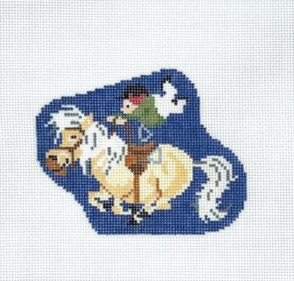 Naughty pony graphic patch with blue background and cartoon horse figure