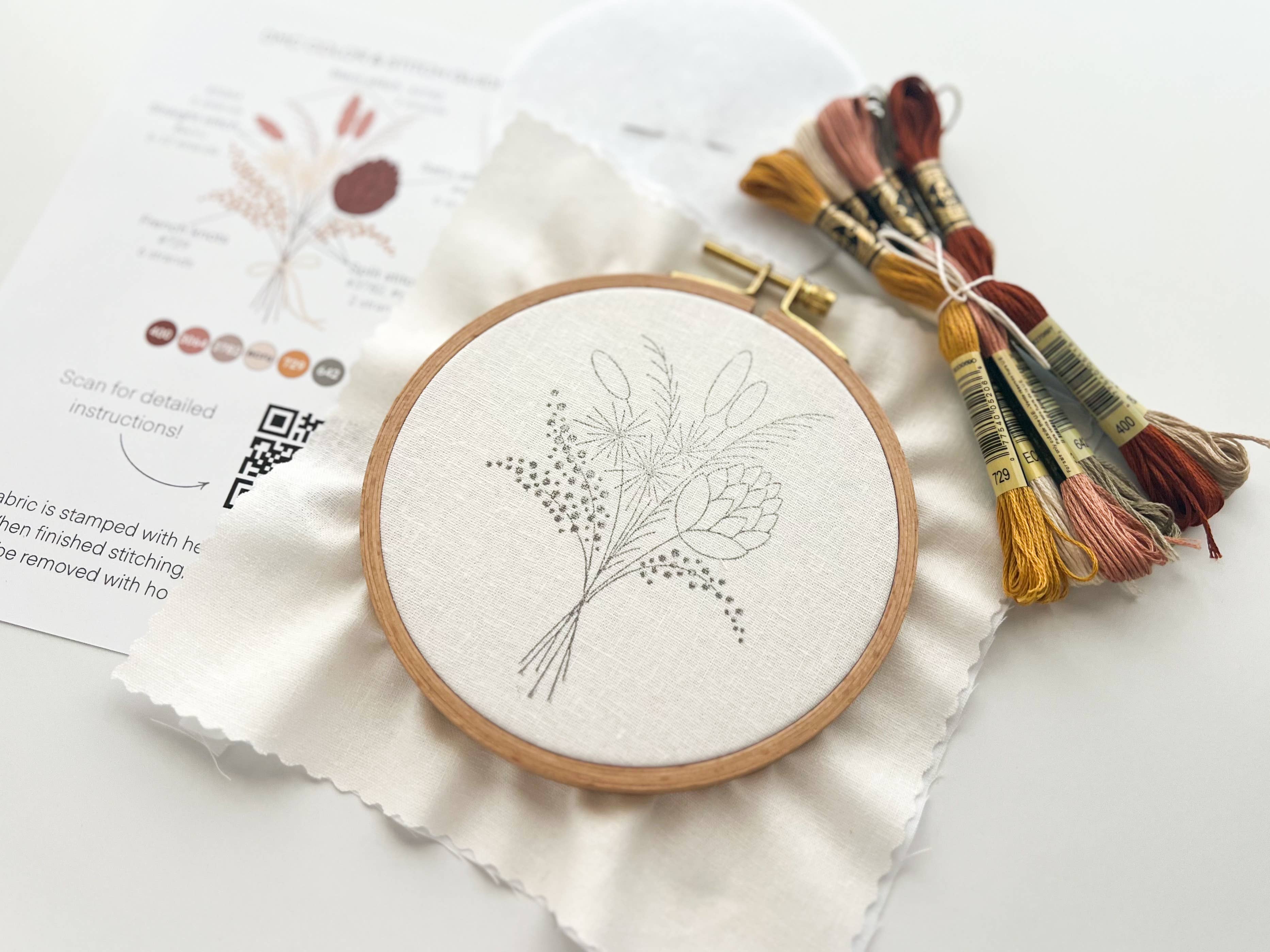 Flowers Bouquet Embroidery Kit, beginner embroidery diy kit