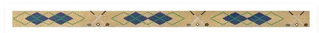 Brown and teal argyle-pattern golf belt with stitched edges