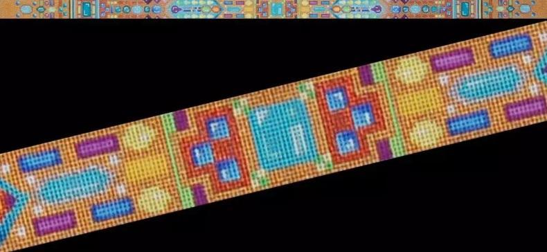 Multicolor geometric patterned belt strap with square and mosaic motifs