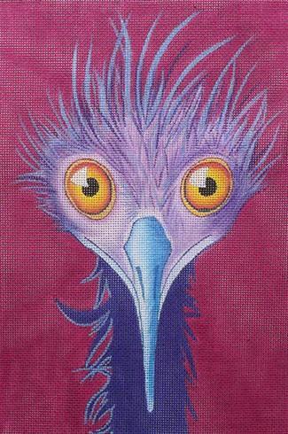 Bug-eyed cartoon animal face with large yellow eyes and blue beak