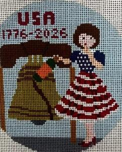 Embroidered patriotic patch with USA text, blue and red stripes