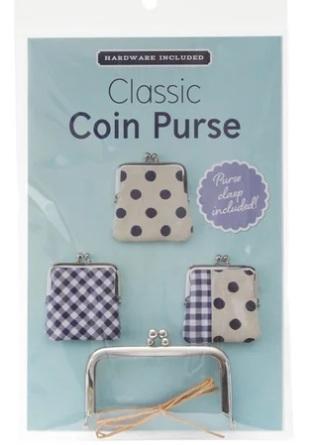 Coin purse with silver clasp, small square patterned fabric front