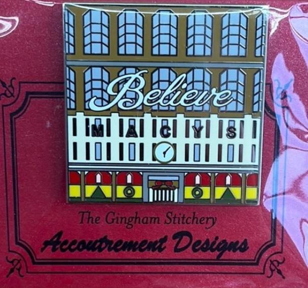 Believe needle minder with blue window house design and ornate “Believe” text