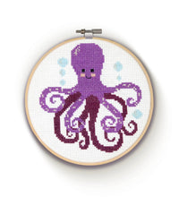 Load image into Gallery viewer, Purple Octopus Cross Stitch Kit