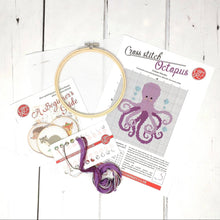 Load image into Gallery viewer, Purple Octopus Cross Stitch Kit