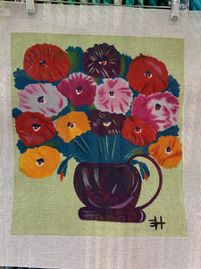 Zinnias in Purple Vase