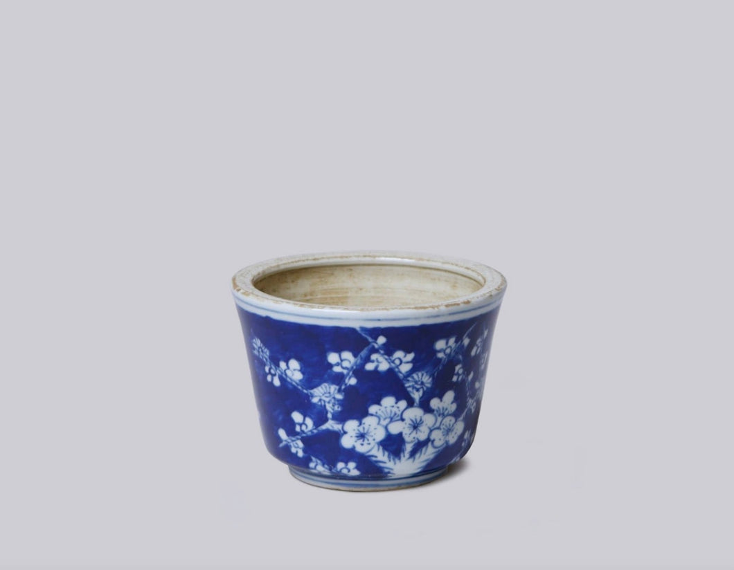 Tiny Blue and White Porcelain Plum Cachepot